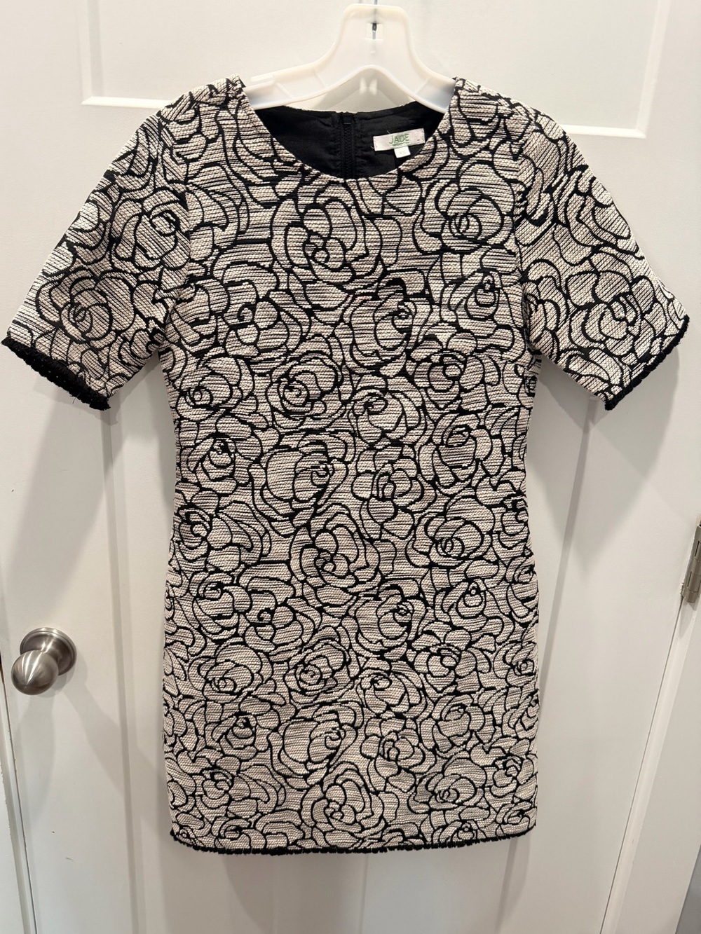 Jade Melody Tam Floral Jacquard Sheath Dress Black Cream XS